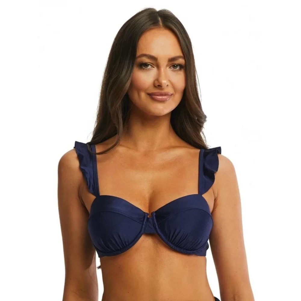 Women's Ruffle Underwire Bikini Top Navy Blue Sapphire